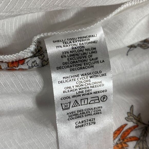 Ann Taylor Floral Feminine Blouse Semi-Sheer Linen Blend Ruffle Sleeve White XL - Picture 15 of 16